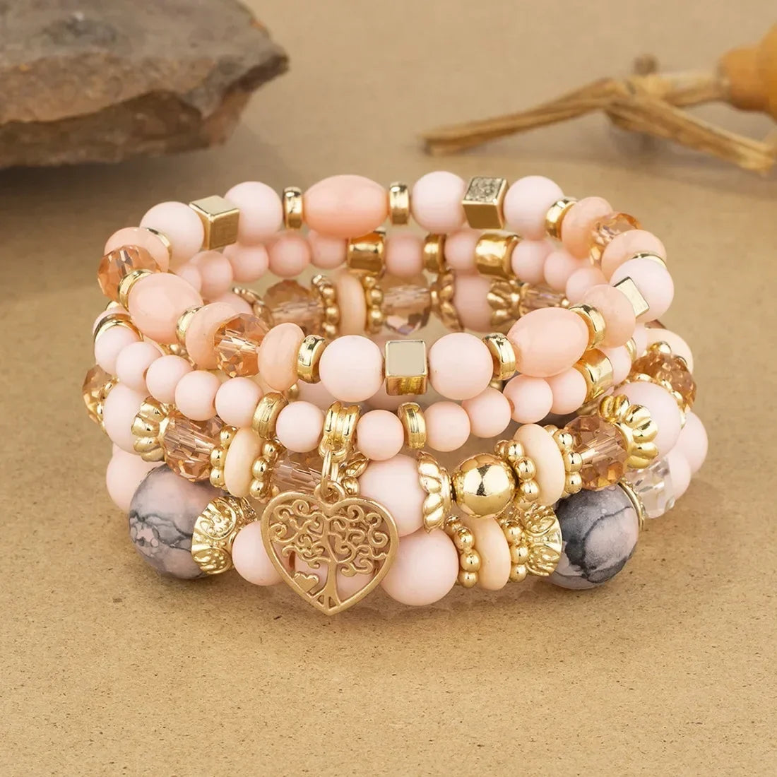 Boho Acrylic Beads Bracelet Set - Piña Colada