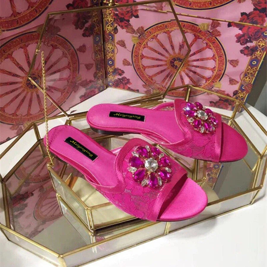 Women Slippers Rhineston Open Toe - Piña Colada