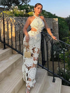Crochet Halter Maxi Dress - Piña Colada