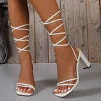 Lace-Up Square Short Heel Sandals for Women - Piña Colada