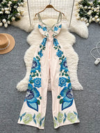 Vintage Printed Jumpsuit for Women – Full-Length Summer Romper with Mid Waist - Piña Colada
