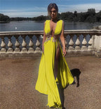 Elegant V-Neck Embroidered Maxi Dress - Piña Colada