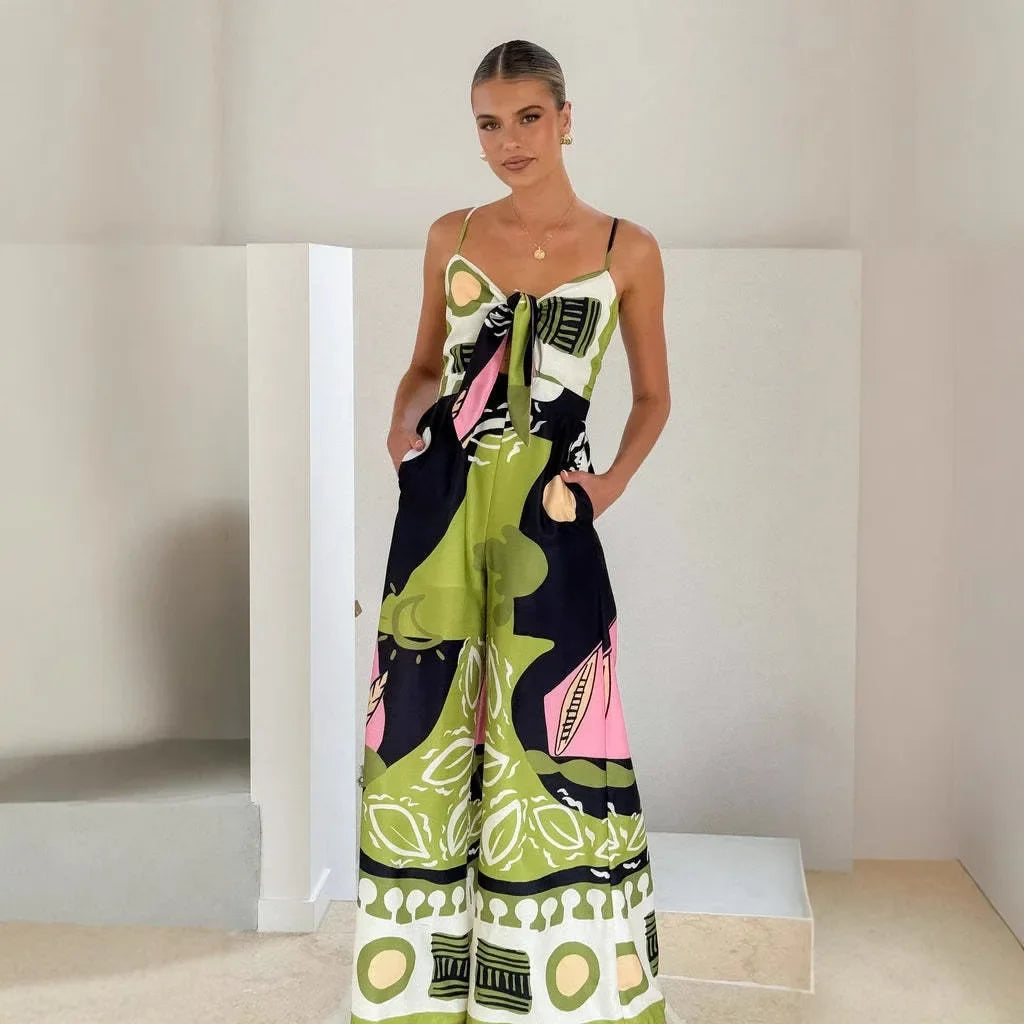 Boho Print Spaghetti Strap Jumpsuit - Piña Colada