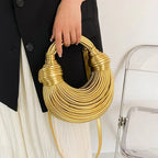 Gold Knotted Noodle Shoulder Bag – Luxury PU Hobo Clutch - Piña Colada