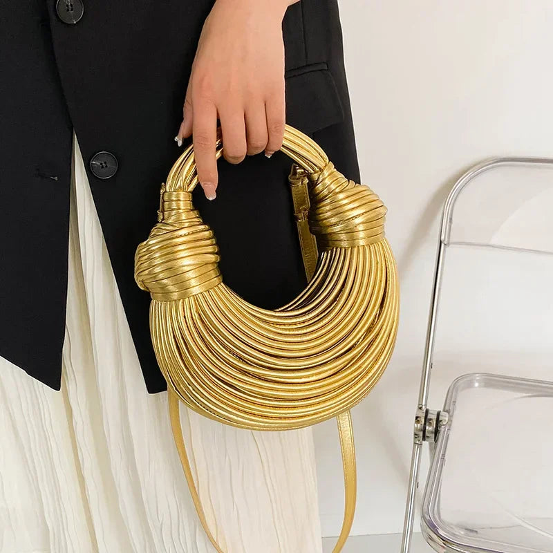 Gold Knotted Noodle Shoulder Bag – Luxury PU Hobo Clutch - Piña Colada