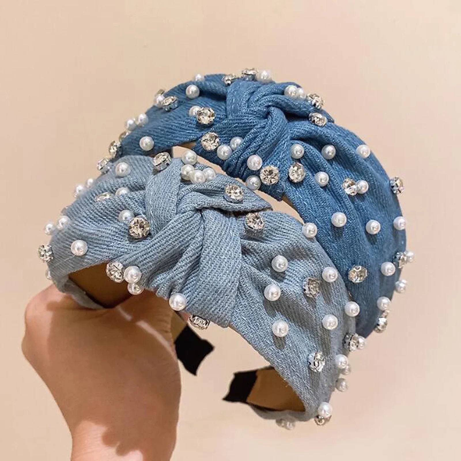 Wide Blue Denim Cross Knotted Headband - Piña Colada