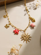 Vintage Animal Pendant Necklace – Ceramic & Stainless Steel, Waterproof & Hypoallergenic Jewelry for Women - Piña Colada