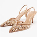 Bling String Bead Mesh High Heels - Piña Colada