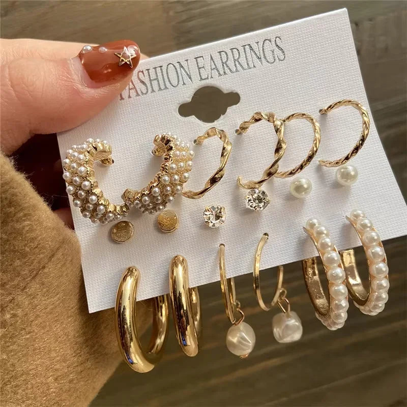 Geometric Hoop Earrings Set - Piña Colada