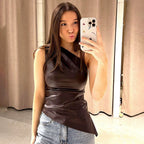 Asymmetrical Skew Neck Sleeveless Top
