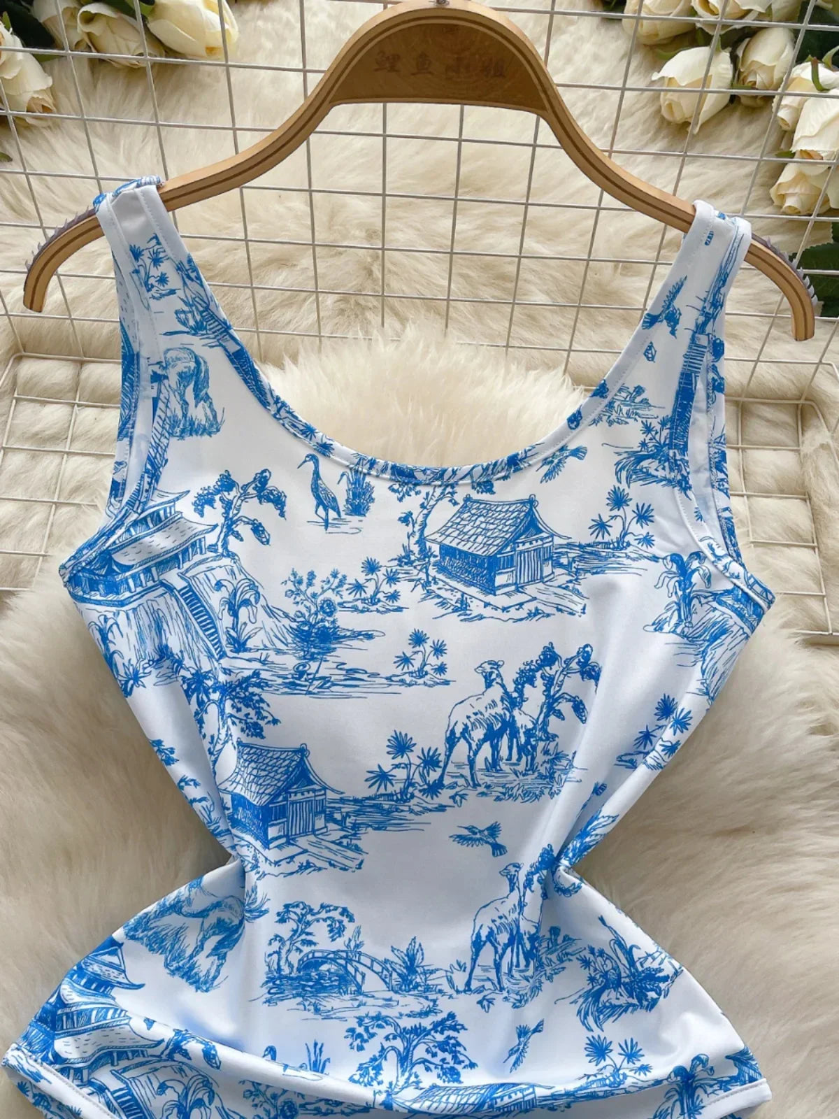 Printed Hollow Out Streetwear Bodysuit - Piña Colada