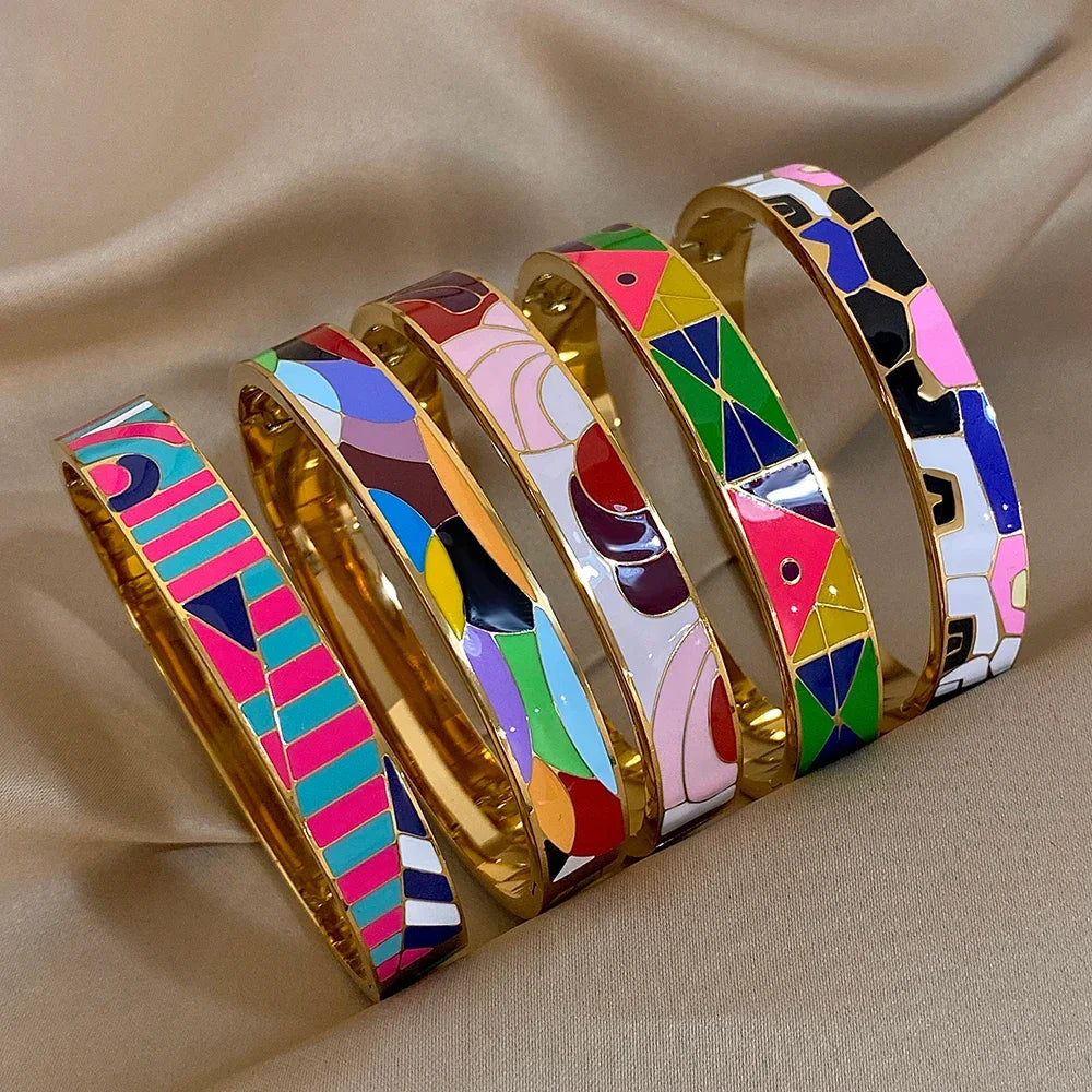 Geometric Pattern Cuff Bracelet - Piña Colada