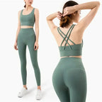 High-Waist Sports Leggings with Phone Pocket Set - Piña Colada