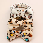 Leopard Bow Coral Fleece Spa Headband - Piña Colada