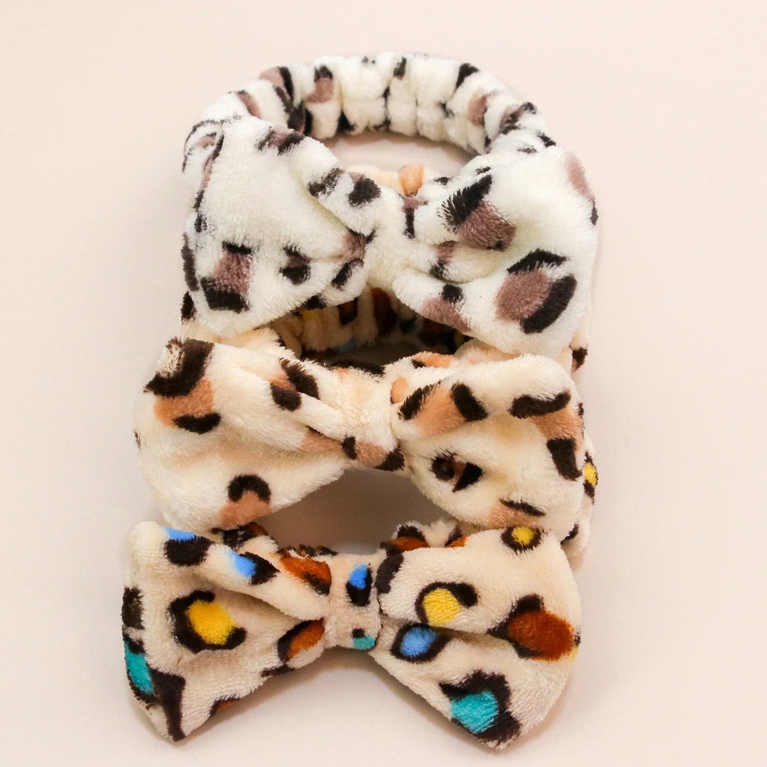 Leopard Bow Coral Fleece Spa Headband - Piña Colada