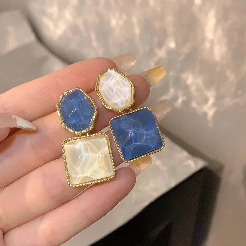 Crystal Square Drop Earrings – Luxury Asymmetric Zircon Earrings for Women - Piña Colada