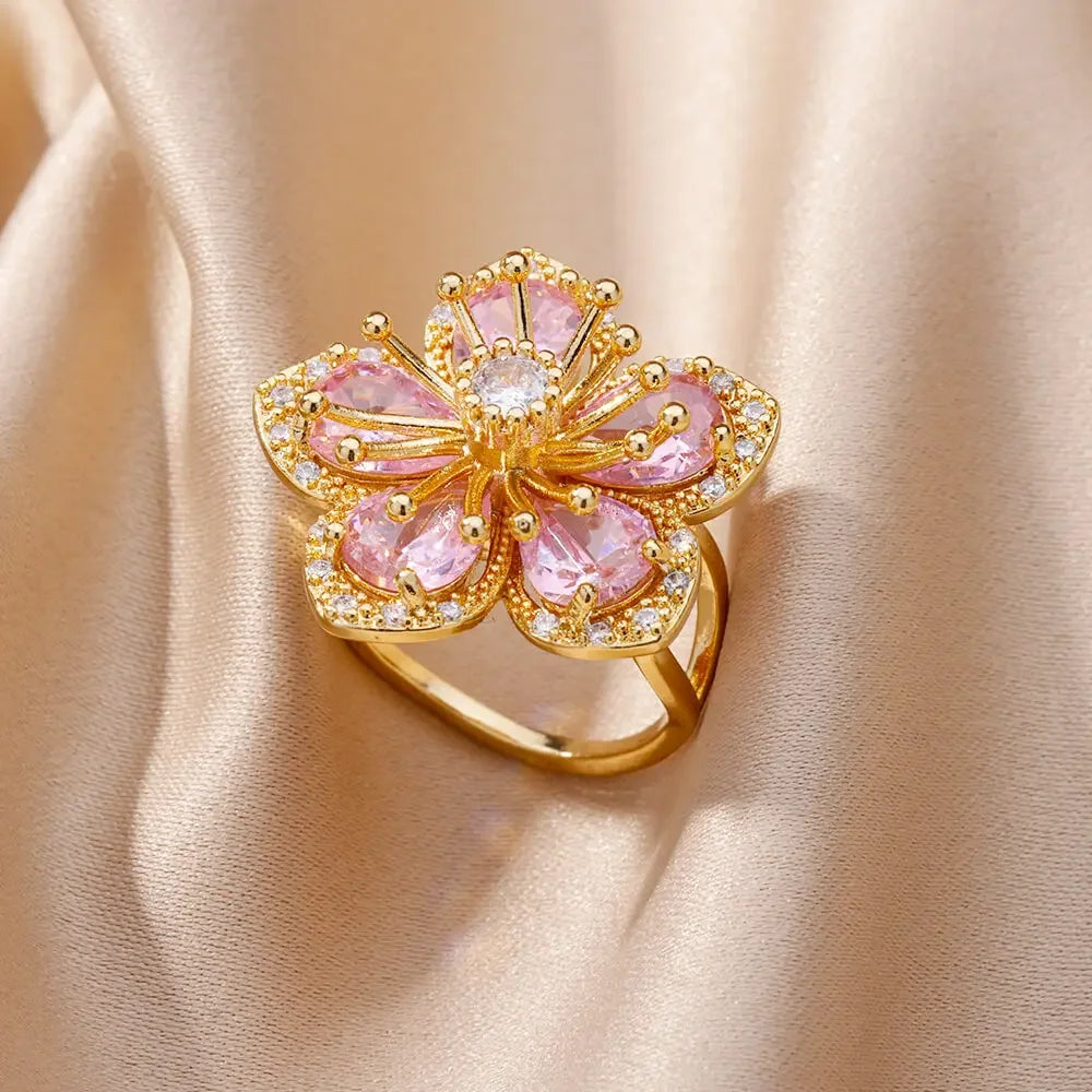 Rings Gold Plated Colorful Stone - Piña Colada