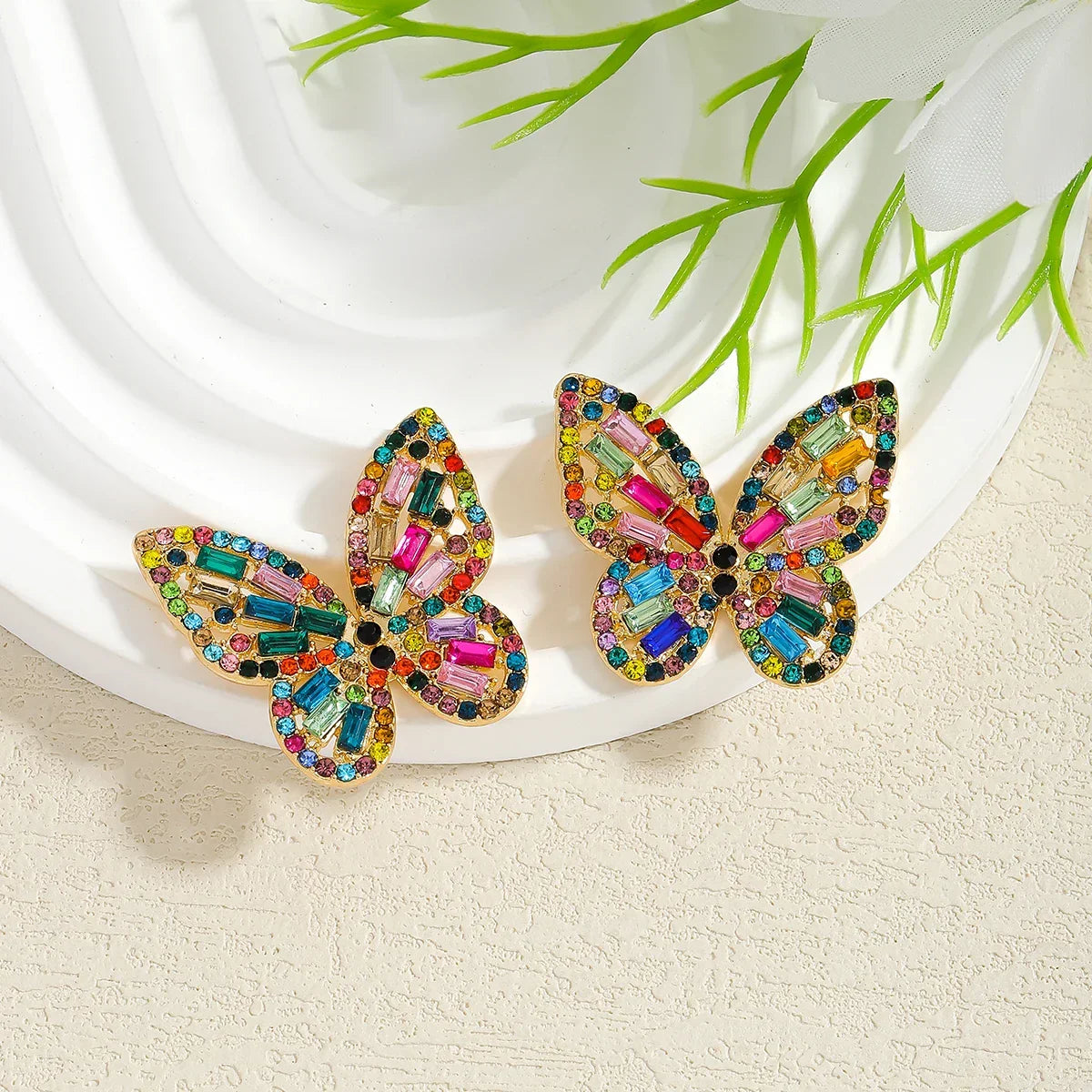 Colorful Crystal Butterfly Stud Earrings - Piña Colada