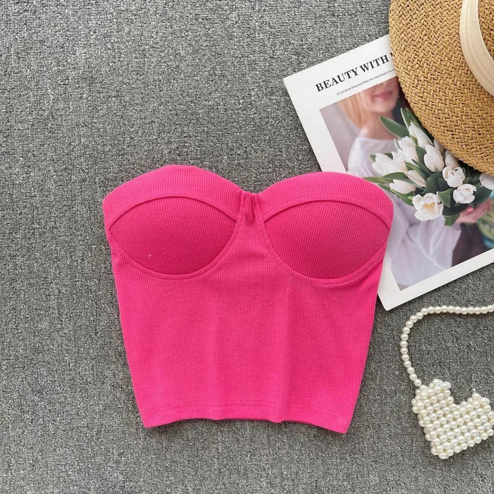 Strapless Summer Casual Crop Tops with Built In Bras - Piña Colada