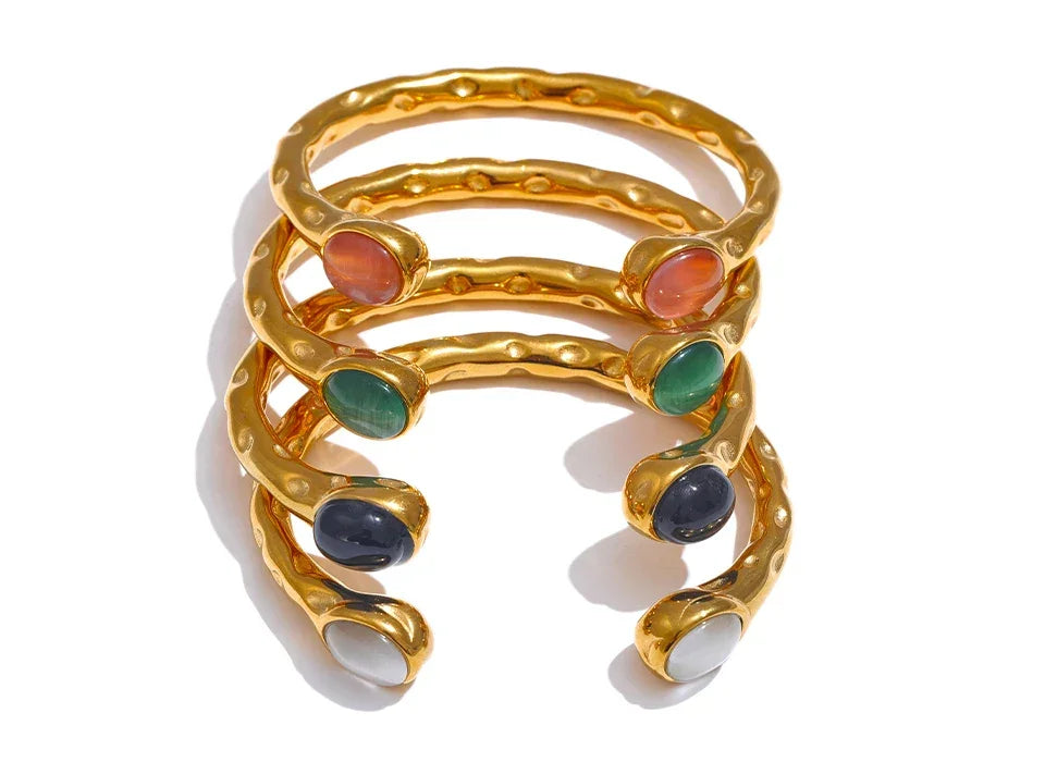 Stainless Steel Multicolored Stone Golden Cuff - Piña Colada
