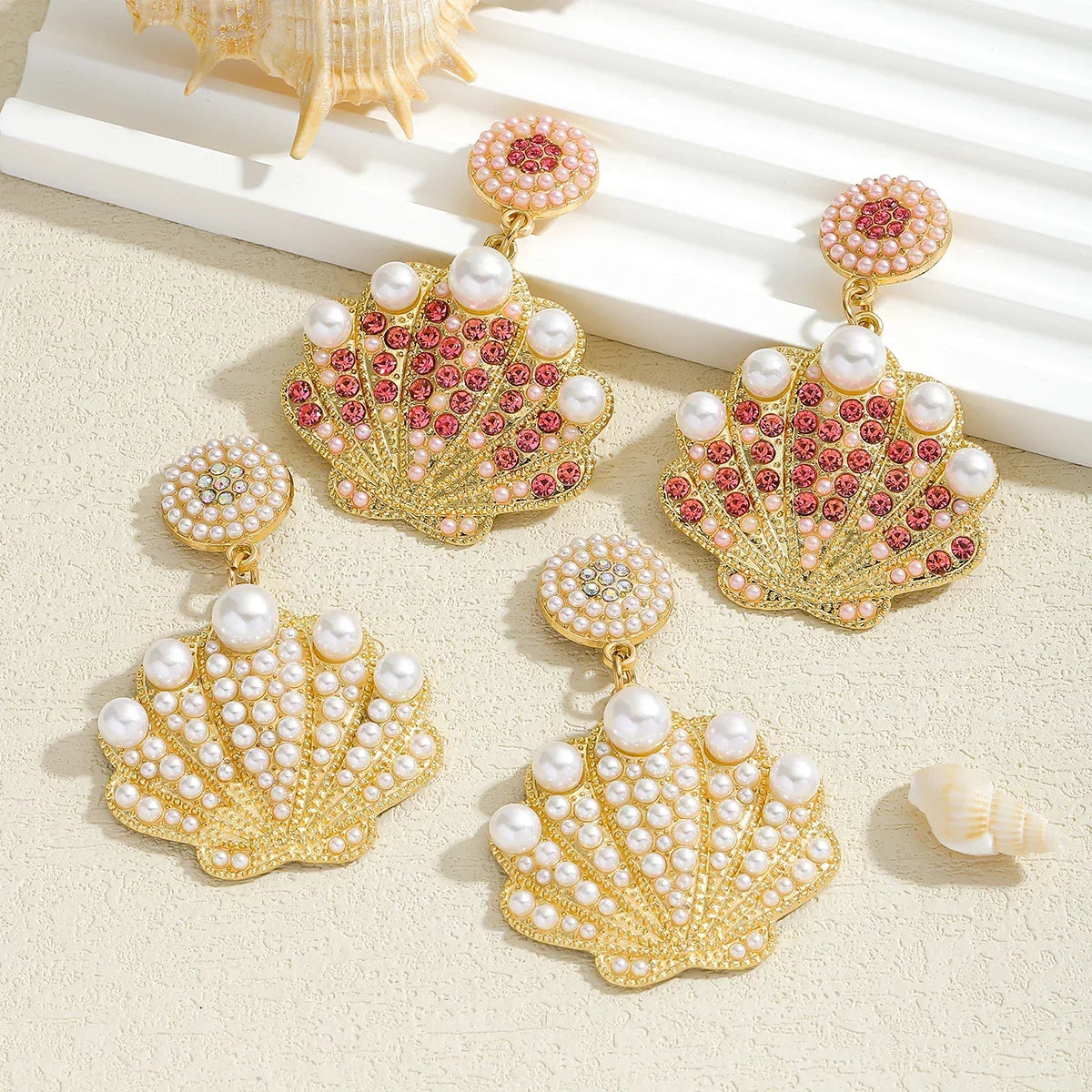Bling Faux Pearl Shell Drop Earrings - Piña Colada