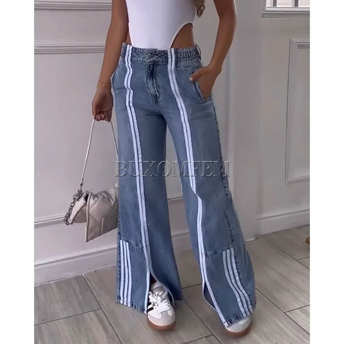 High Waist Loose Fit Wide Leg Jeans – Cotton Denim Comfort - Piña Colada
