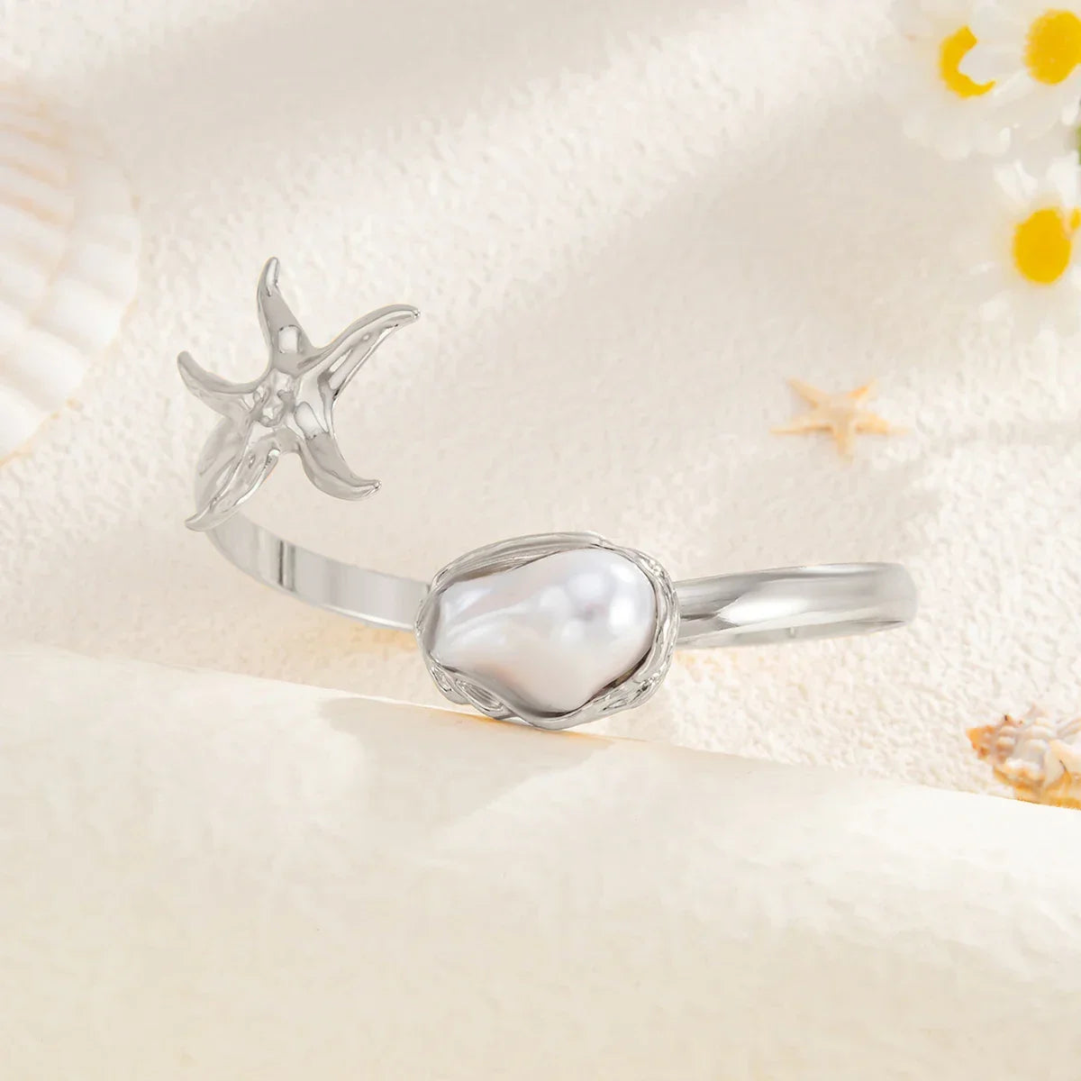 Bohemia Geometric Pearl Opening Adjustable Bracelet - Piña Colada