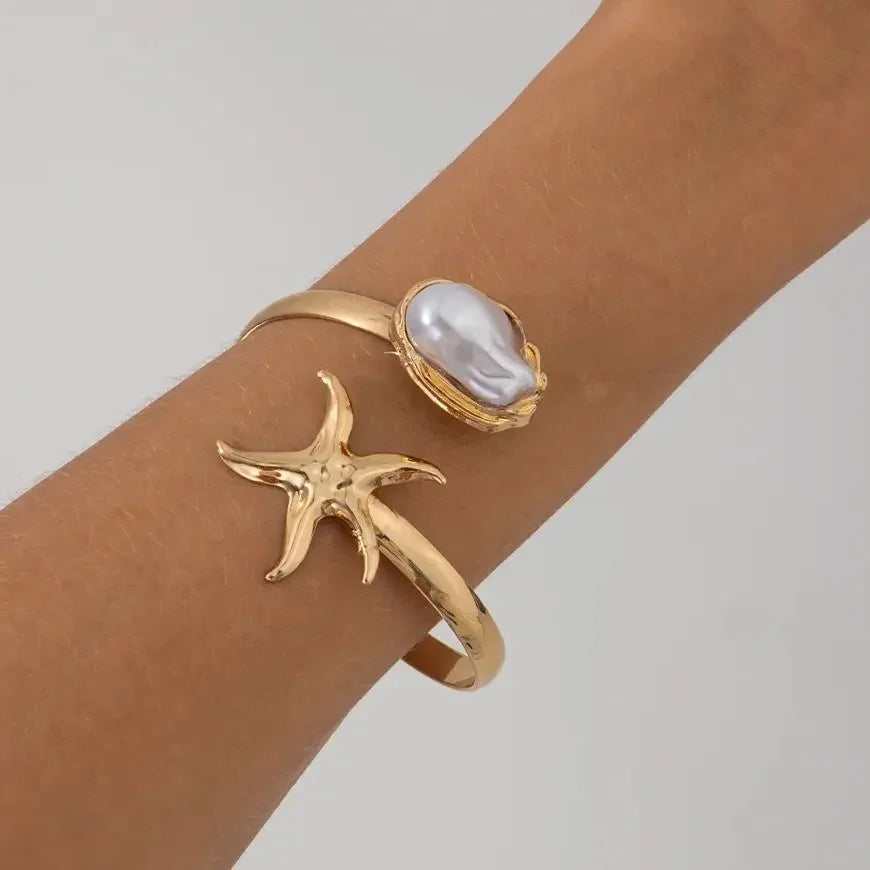 Bohemia Geometric Pearl Opening Adjustable Bracelet - Piña Colada