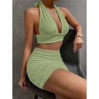 Pleated V-Neck Bodycon Mini Dress – Sexy Club Style - Piña Colada