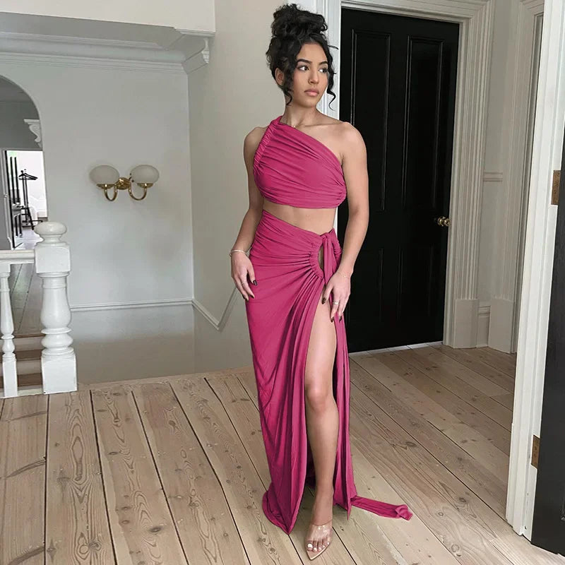 Bohemian Cut-Out Two-Piece Set – Floor-Length Skirt & Crop Top - Piña Colada