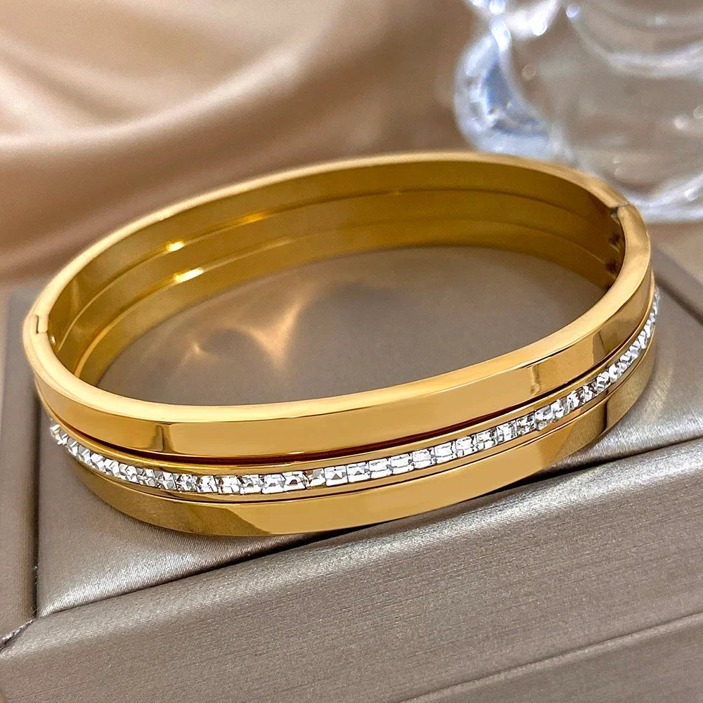 3pcs Glossy Rhinestone Stainless Steel Bangle - Piña Colada