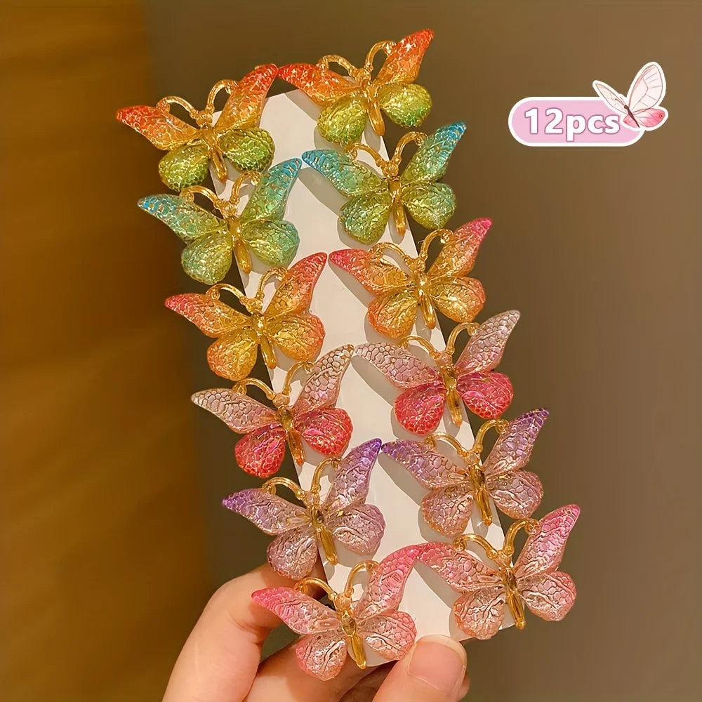 12-Piece Colorful Butterfly Hairpins for Girls – Preppy Style Baby Hair Clips Set - Piña Colada