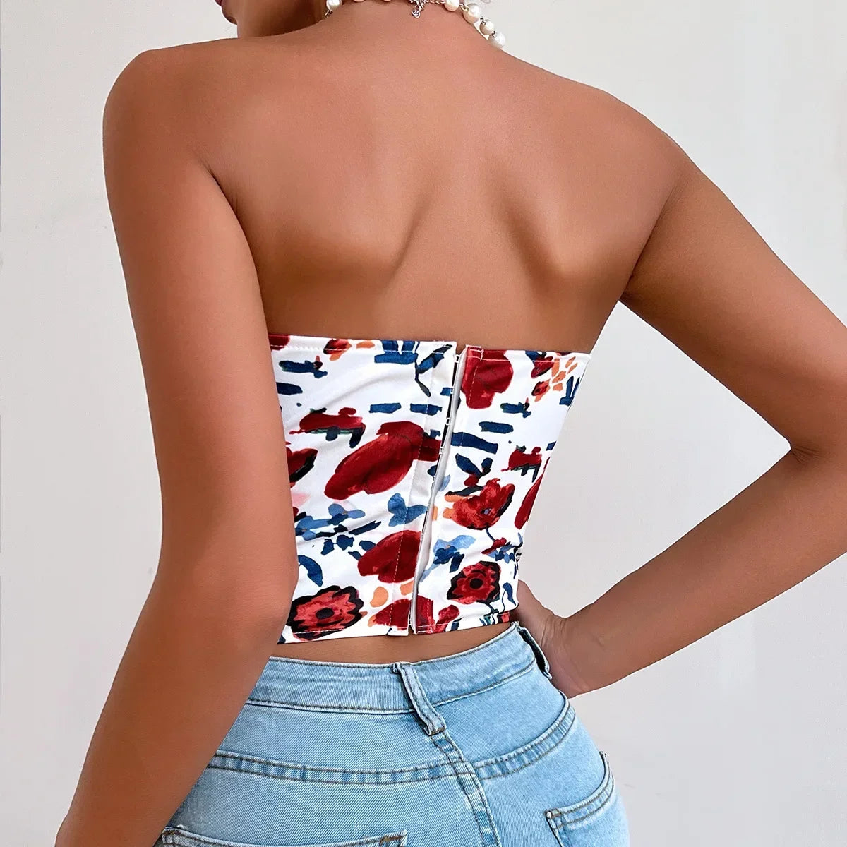 Off Shoulder Tank Top Low Cut Open Back - Piña Colada