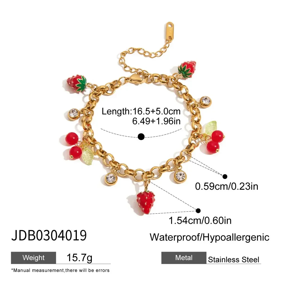 Bracelet 18K Gold Plated Stainless Steel Strawberry - Piña Colada