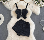 High Street Zipper Denim Set - Piña Colada