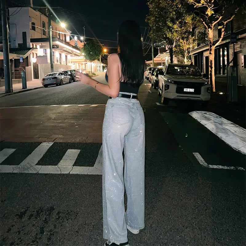 Low-Waist Sequin Wide Leg Jeans – High Street Style - Piña Colada