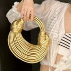 Gold Knotted Noodle Shoulder Bag – Luxury PU Hobo Clutch - Piña Colada