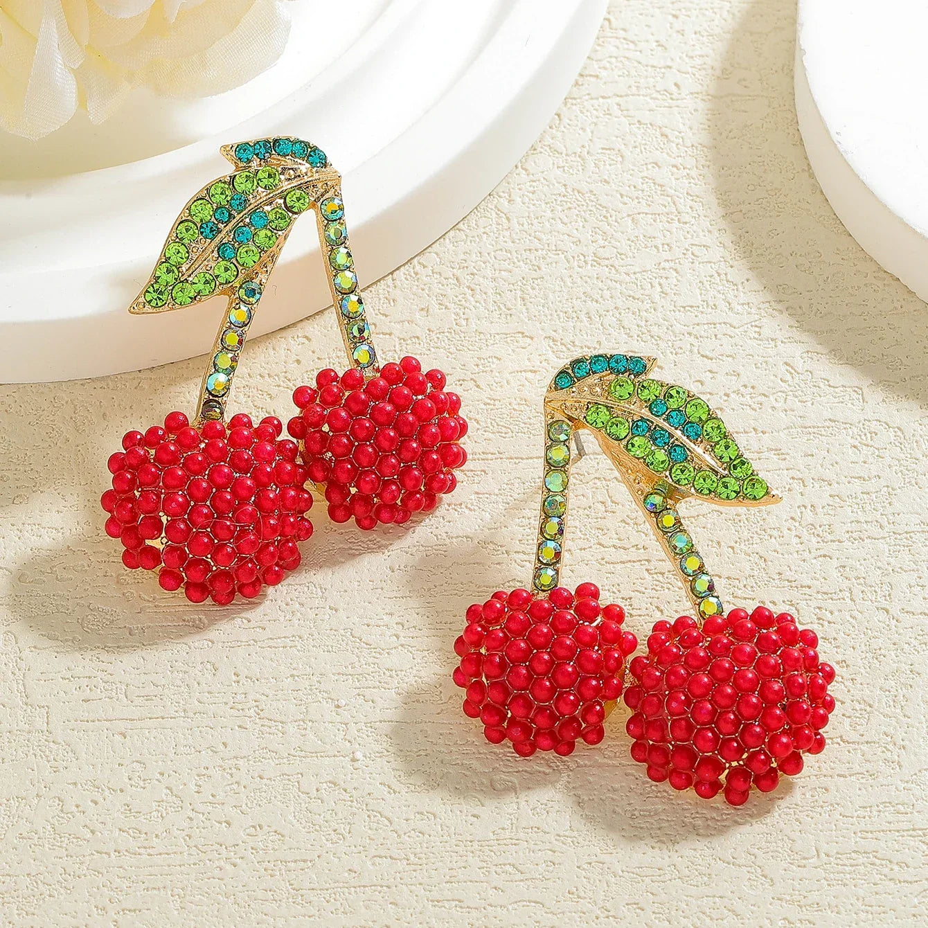 Boho Fruit Stud Earrings – Rhinestone Beaded Watermelon, Cherry, Lemon & Peach Summer Jewelry - Piña Colada