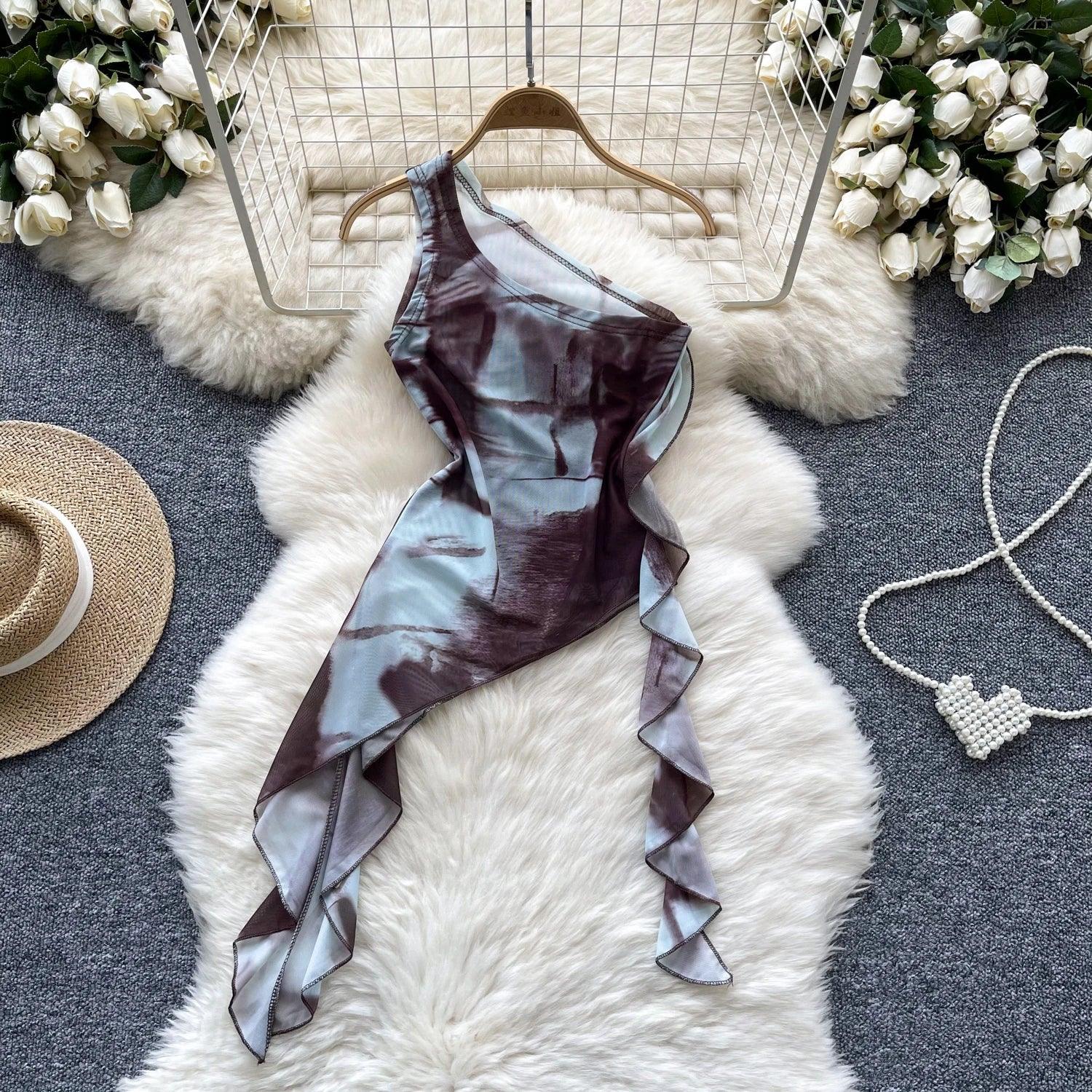 Asymmetrical Tie Dye Tank Top - Piña Colada