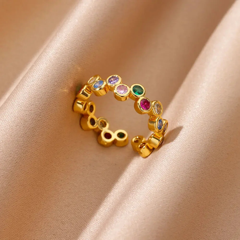 Gold Heart Zircon Ring – Stainless Steel Geometric - Piña Colada