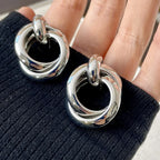 Double Layer Round Circle Dangle Earrings - Piña Colada
