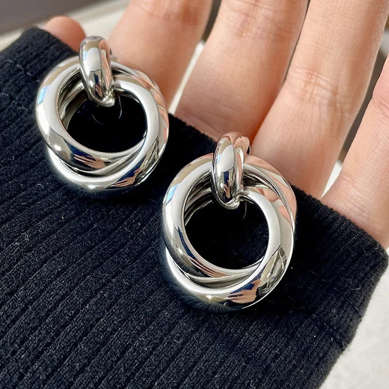 Double Layer Round Circle Dangle Earrings - Piña Colada