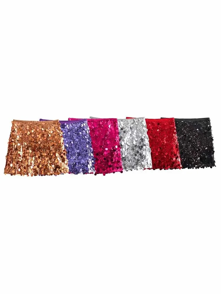 High Waist Sequined Mini Skirt - Piña Colada