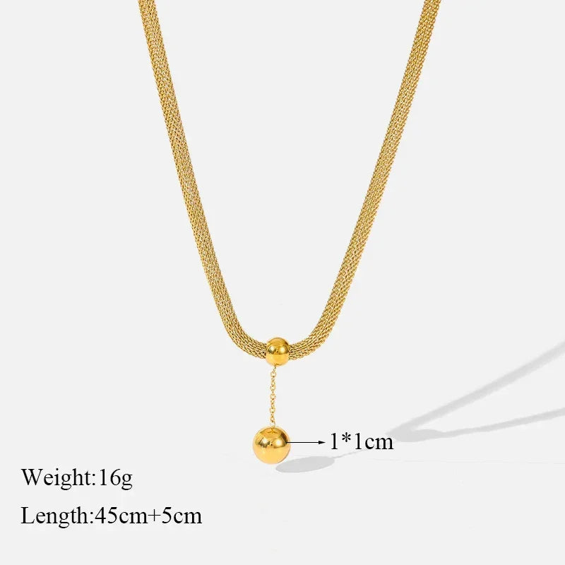 Trendy Stainless Steel Ball Pendant Necklace for Women - Piña Colada