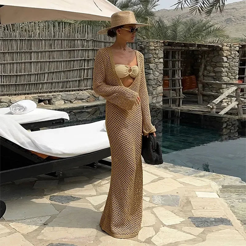 Sexy U-neck Knit Maxi Dress - Piña Colada