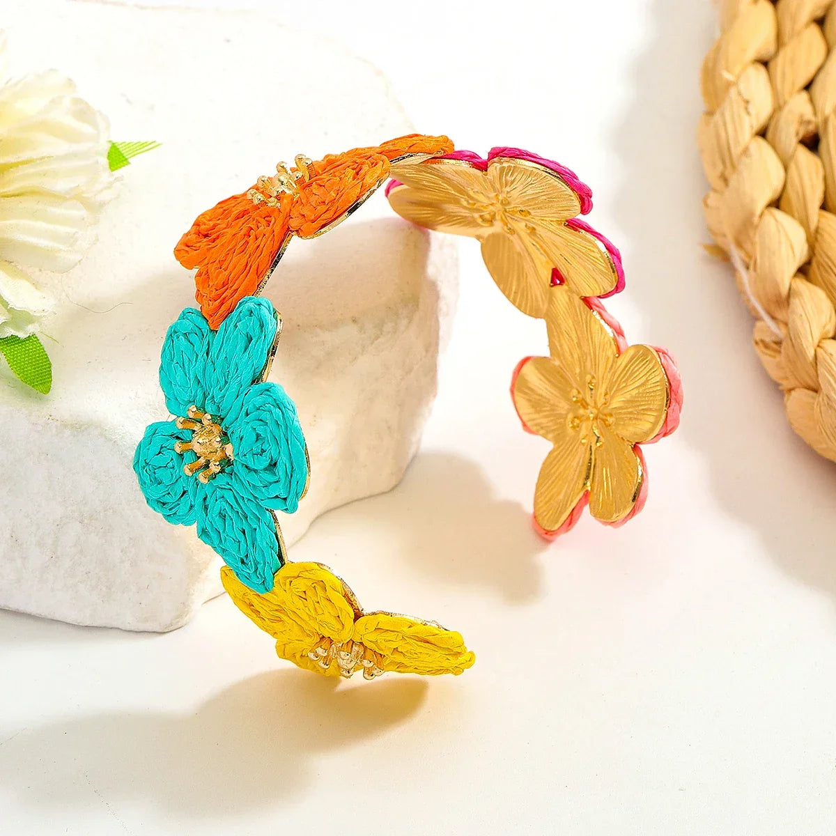 Flower Woven Cuff Bracelet Women - Piña Colada