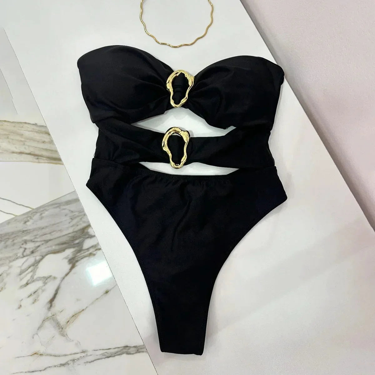 Metal Rings Cut Out Swimwear - Piña Colada