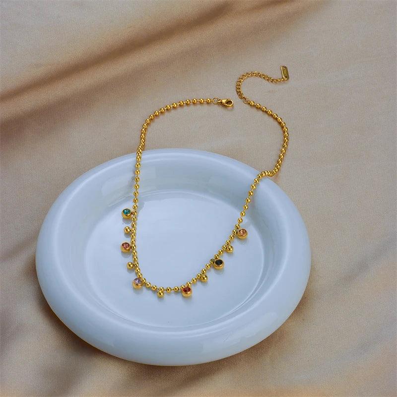 Color Trendy Geometric Pendant Necklace - Piña Colada