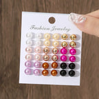 30PCS Retro Pearl & Crystal Zircon Earrings Set - Piña Colada