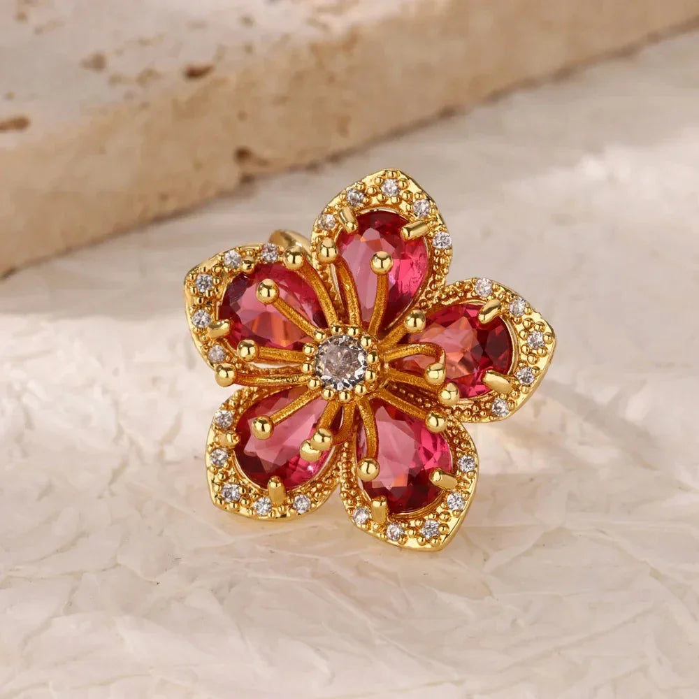 Rings Gold Plated Colorful Stone - Piña Colada